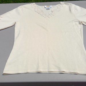 Beige Silk/Nylon/Spandex knTop with Lace-Talbots P